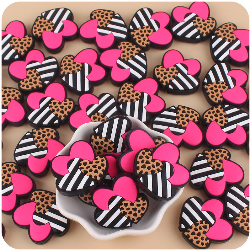 Wholesale Valentine's Day Three Color Love Leopard Pattern Silicone Focal Beads